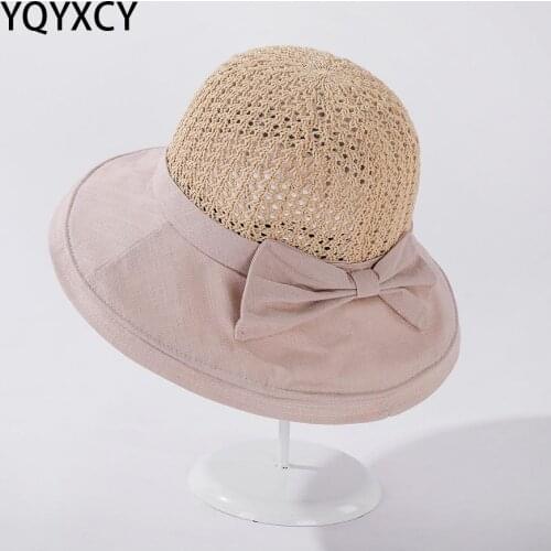 YQYXCY 2021 New Bucket Hat Women Summer Sunscreen Bowknot Fisherman Cap Outdoor Korean Foldable Sun Hat Female Gorro