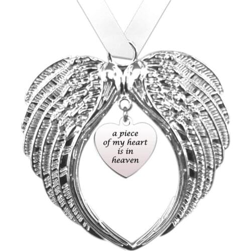 2021 New Year Ribbon Angel Wings Christmas Pendant A Piece Of My Heart Is In Heaven Xams Tree Ornaments Gift Wall Home Decor