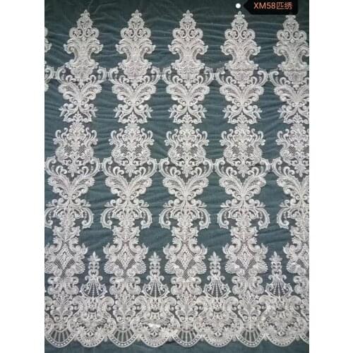 New designs bridal embroidery lace silver sequins beaded lace fabric