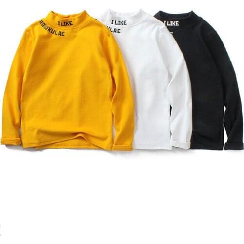 Autumn Winter Warm Long Sleeve T Shirt Korean Children Boys Girls Knitted Yellow White Black Letter Turtieneck Bottom Tops