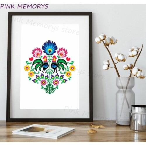Polish Folk Wall Art Canvas Prints Rooster Home Living Room Decoration Painting Poland Colorful Pattern Folk Art Pictures