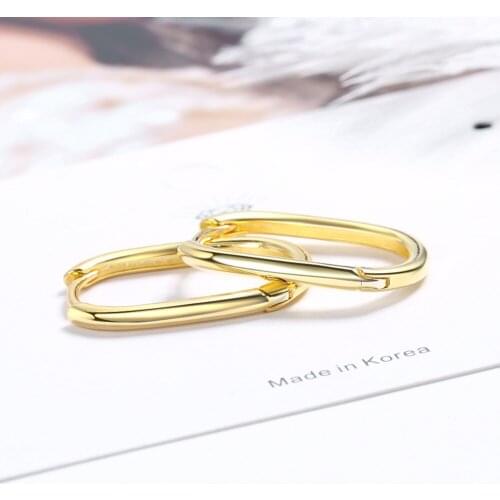 Simple Big Geometric Korean Fashion Oval 925 Sterling Silver Hoop Earrings For Women Trendy Huggie Large Glitter Jewelry Gifts