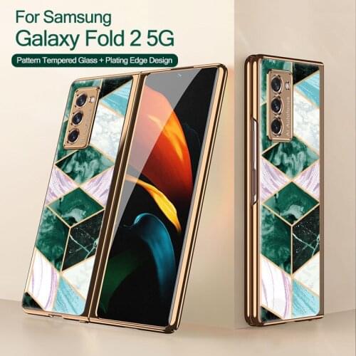 Luxury Tempered Glass Case For Samsung Galaxy Z Flip Fold 2 5G Plating Edge Hard Protection Cover For Samsung Z Flip Fold 2 Case