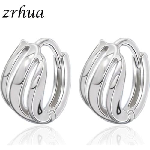 ZRHUA 925 Sterling Silver Stylish Design Lucky Ear Earrings Girls Charm Gift Fine Jewelry Wholesale Hoop Earring for Women