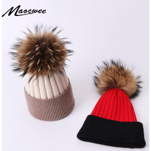 PomPon Hat Women Beanie Cap Winter Knitted Skullcap Adult Child Casual Hat Unisex Solid Color Keep Warm Elastic Hats Acrylic