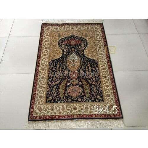 Free shipping 3'X4.5' 230 Line Handmade Silk Oriental Persian Rug hand Knotted silk carpet for home decoration