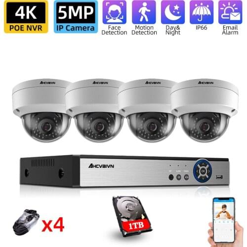 8MP HD 4CH POE NVR IR Day Night Room/Street Outdoor 5MP Waterproof Security POE IP Dome Cameras CCTV System Plug and Play
