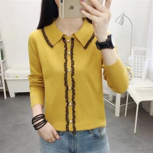 Spring Autumn Style Women Knitted Pullover Tops Lady Casual Turn-down Collar Long Sleeve knitted Sweater Pullover ZZ0938
