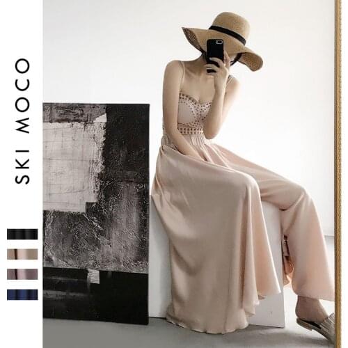 Casual Satin Flare Maxi Wide Leg Pants Women High Waist Solid Thin Loose Chiffon Trousers 2019 Summer Skirt Pants Plus Size