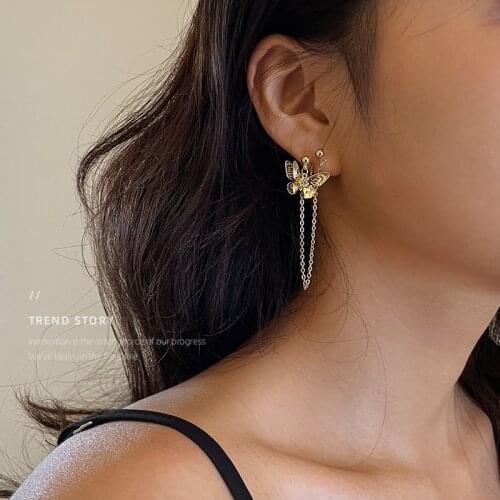 Women Hanging Earrings Goth Butterfly Long Chains Pendant Female Ear Chain Accessories Rave Party Punk Jewelry Woman Earring