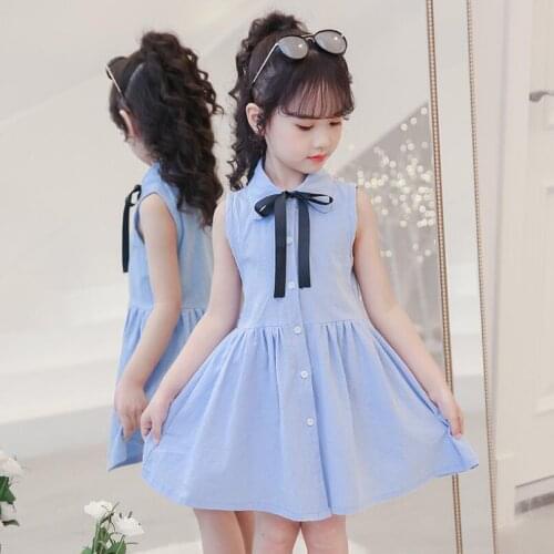 Age 4-12 Years 2019 Summer School Girls Dress Bow Vestidos Kids Dresses For Girl Toddler Teenage Children Clothes JW8177