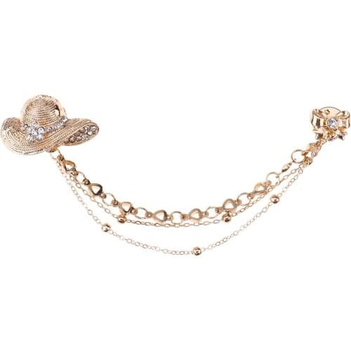 1 Vintage Clip Brooch Shiny Crystal Rhinestone Lapel Pins Fashion Metal Tassel Chain Pin Clips Charm Jewelry Gift for Women Men