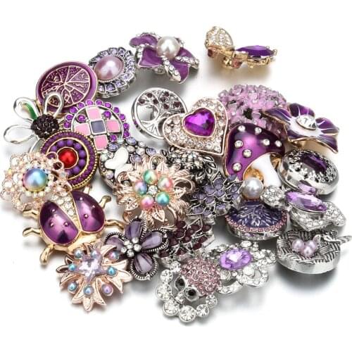 10pcs/lot New 18mm Snap Buttons Jewelry Rhinestone Mixed Metal Animal Flower Snap Button Bracelet Necklace Ginger Charms Jewelry