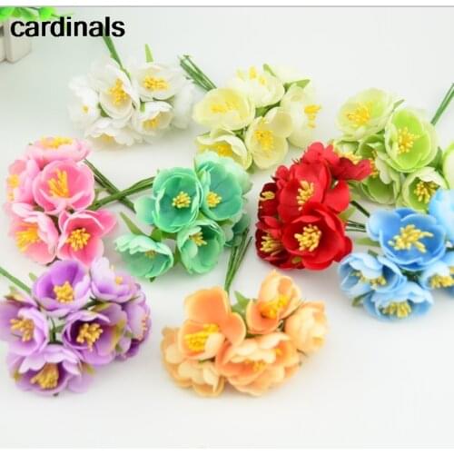 60pcs/lot Mini Silk Artificial Rose Flower Bouquet Scrapbooking Fake Flower Ball Stamen Wedding Party Decoration Diy Handmade