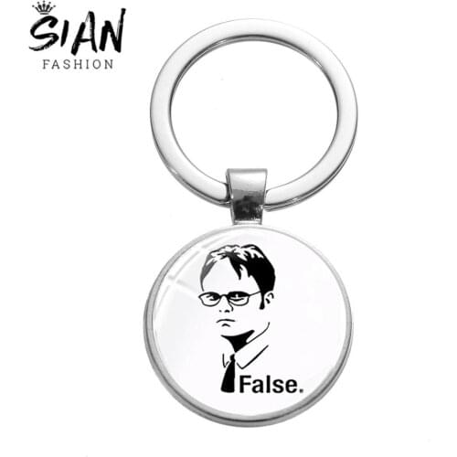 SIAN New Listing Hot TV Show The Office Keychain Dwight Schrute Art Picture Glass Cabochon Pendant Alloy Key Chain Fans Collect