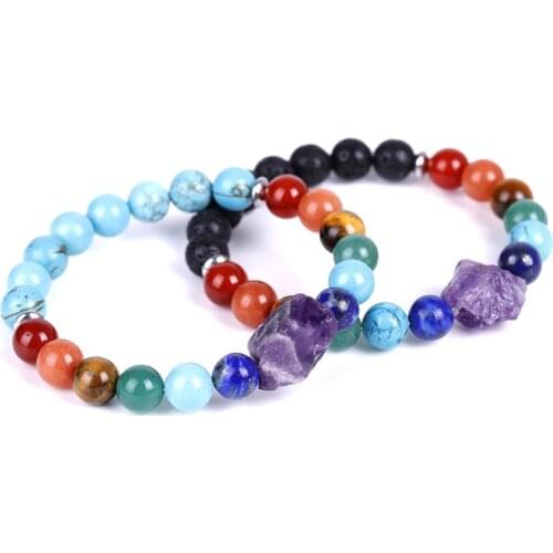 Retro Reiki Healing Quartz Strand Bracelet Energy Black Lava Turquoises Stone Mineral Natural Amethysts Charm 7 Chakra Bracelets