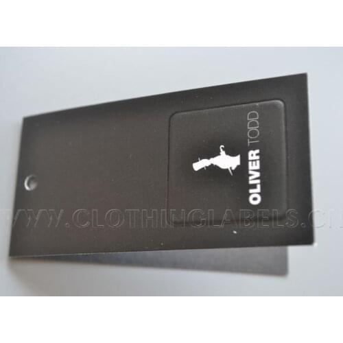 Paper hang tag, clothing tags, coated paper material with matt coating, UV, embossed effect with custom logo printing