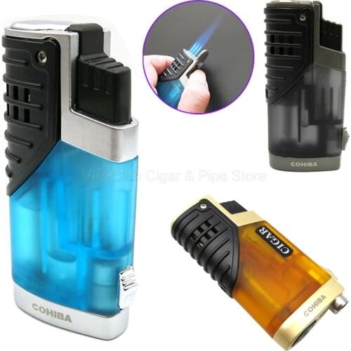 COHIBA High-end Classic 3 Torch Flame Fire Cigarette Cigar Lighter W/Cigar Punch Gift Box Portable Outdoor Smoking Tool