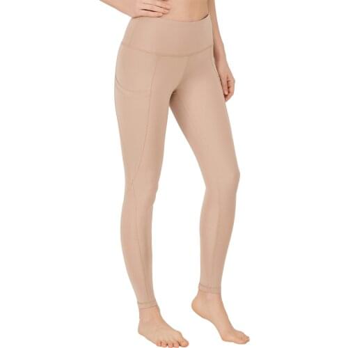 Womens Beige High Waist Double Pocket Rallying Sports Leggings İnceltiici Flexible Comfortable