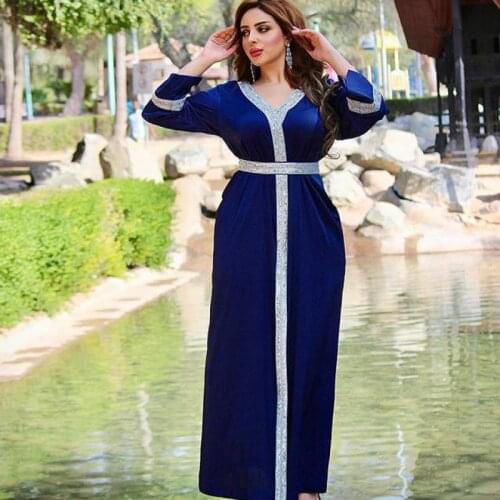 Dubai Diamond Muslim Middle East Womens Belt Robe Abaya Turkey Long Muslim Womens Clothing Ramadan Festival Prayer Clothes