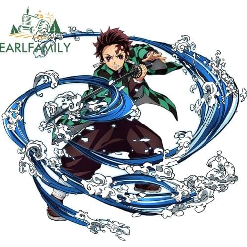 EARLFAMILY 13cm x 11.4cm for Demon Slayer Tanjiro Car Sticker Occlusion Scratch Decal Personality Refrigerator Vinyl Car Wrap