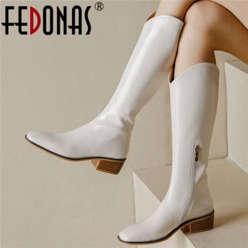 FEDONAS Brand Design Newest Women Knee High Boots High Quality Full Genuine Leather Fashion Concise Party Casual Zip Shoes Woman