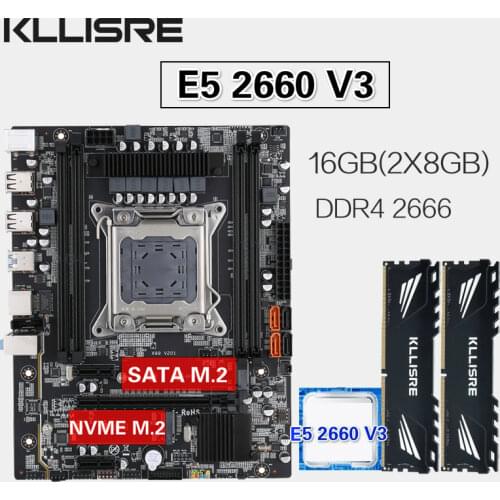 Kllisre X99 motherboard set Xeon E5 2660 V3 LGA 2011-3 CPU 2pcs X 8GB =16GB 2666MHz DDR4 memory