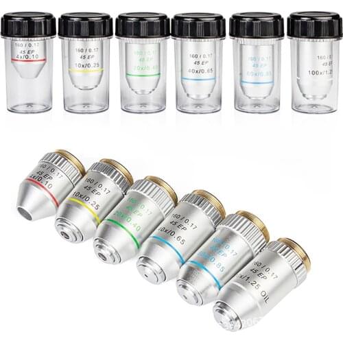 Semi Plan Achromatic Objective Lens 4X 10X 40X 100X 160/0.17 for Biological Microscope EP