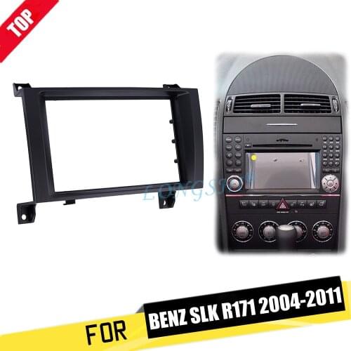 LONGSHI Double Din Install Dash Bezel Trim Kit for 2004-2011 Mercedes BENZ SLK R171 Stereo Dash Frame Audio Panel Fitting 2din