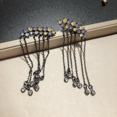 Bilincolor Trendy Purple and Yellow Cute Black Chain Tassel Earring for Women