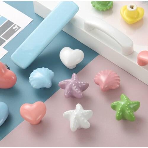 Cartoon Color Ceramic Cabinet Door Single Hole Round Drawer Handle Glass Knobs for Kids Room