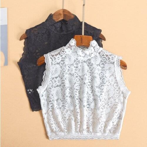 New Korean Lace Flower Embroidery Shirt Detachable Collar for Women Stand Fake Collar Half Shirt Blouse Tops Female Decor
