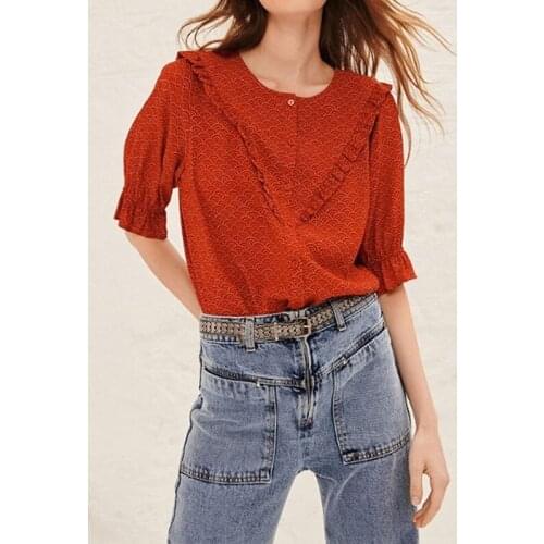 2021 Spring and Summer New Round Neck Top Shirt Female Red Short-sleeved Shirt