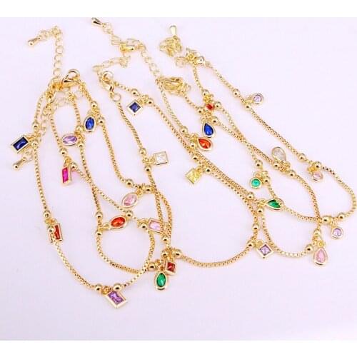 6PCS, Fashion Crystal Charm CZ Charms Bracelets Colorful Zirconia Link Chain For Lady Girl Jewelry Gifts