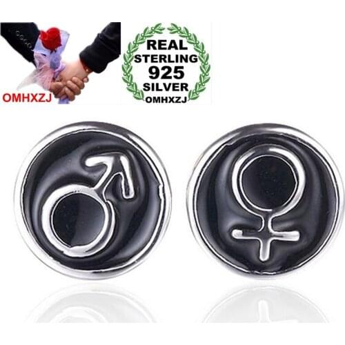OMH Wholesale Flat circular Fashion Couple Party Black Drops Oil Male Female Symbol Stud Earrings YS389
