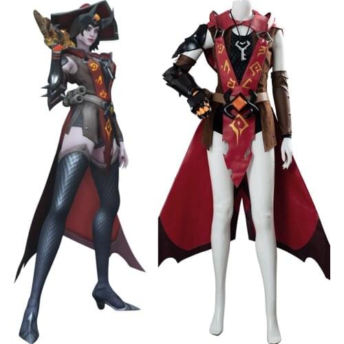 OW Ashe Costume Adult Women Female Girls Red Dress Uniform Suit Halloween Carnival Costumes