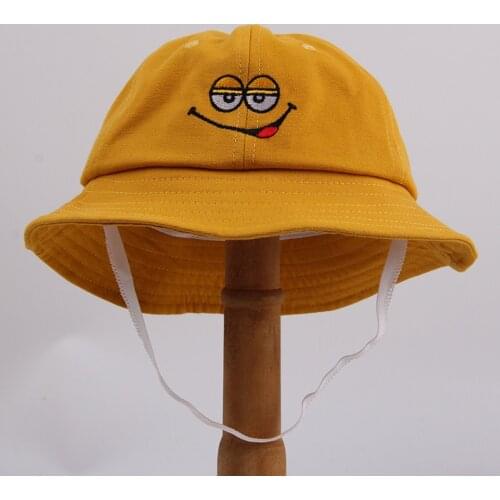 Summer Cotton Smile Kids Bucket Hat Sided Letter Boy Girl Outdoor Panama Child Baby Bob Fisherman Hat Travel Fishing Cap