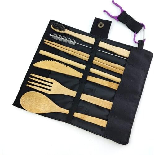Dropping shipping Bamboo Travel Bamboo Cutlery Set Reusable Knife,Fork,Spoon,Biodegradable Straws Chopsticks Zero Waste Wrap