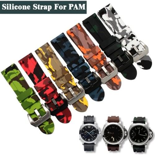 Silicone Rubber Camouflage Sports Watch Accessories Watch Band with Pin Buckle Best for Panerai of LUMINOR PAM Series Watch