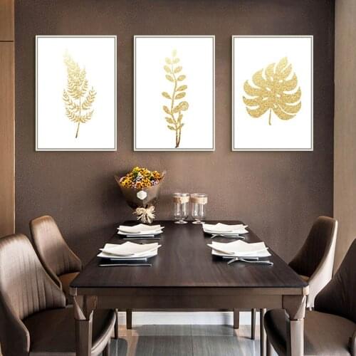 Nordic Modern Minimalist Gold Leaves Wall Art Canvas Paintings Wall Prints Posters on Canvas for Living Room Home Decoration