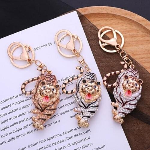 Tiger Pendant Charm Rhinestone Crystal Keyring Key Chain For Handbag Purse Wedding Party Carkey Gift