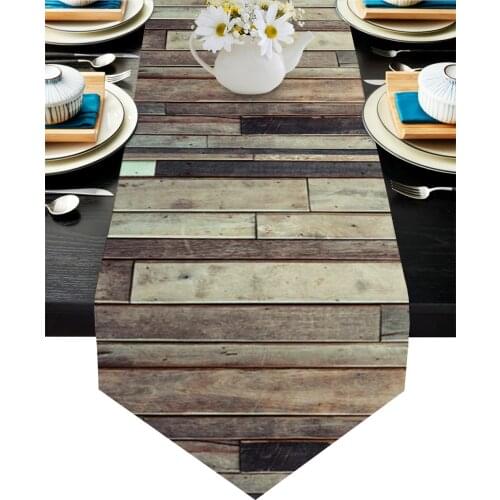 Wood Planks Retro Texture Table Runner Wedding Table Decoration Hotel Party Dining Tablecloth and Table Mat
