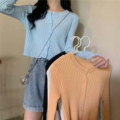 Early autumn thin cardigan slim long-sleeved t-shirt women