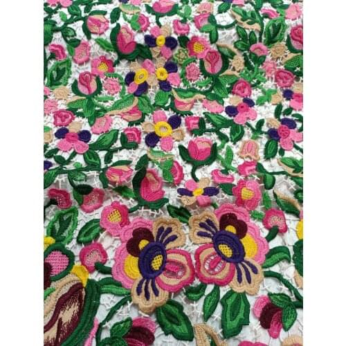 High Quality Lace Fabric Swiss Water soluble Cloth Multicolor Embroidery Flowers DIY Designer Sewing Party Dress Skirt 5 Yards
