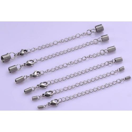 20 pcs Stainless Steel Spring Crimp Clasps End Cord Caps Connectors with Extension For DIY Bracelet Necklace Accessory Making
