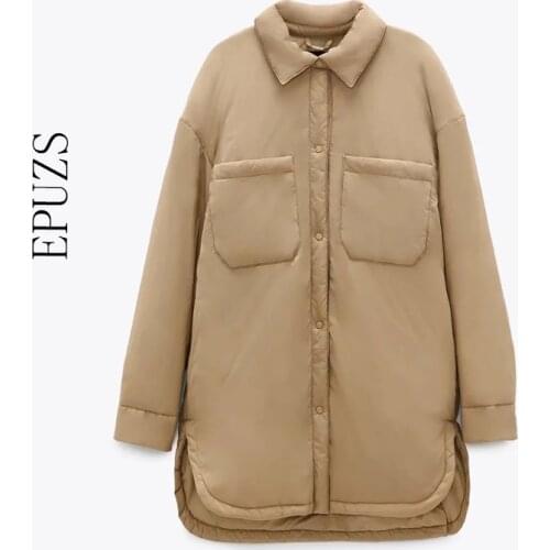 ZA 2021 women jacket vintage loose oversize coat casual long sleeve button shirt jacket female cotton outwear