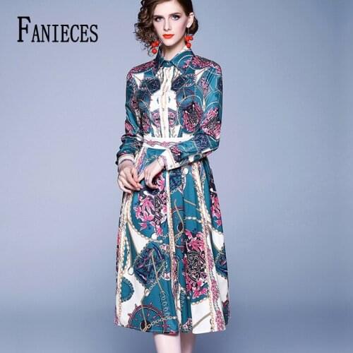 Spring Autumn Woman Dresses Runway 2021 High Quality Long Sleeve Floral Print Elegant Midi Dress Vestido Robe Femme dropshipping