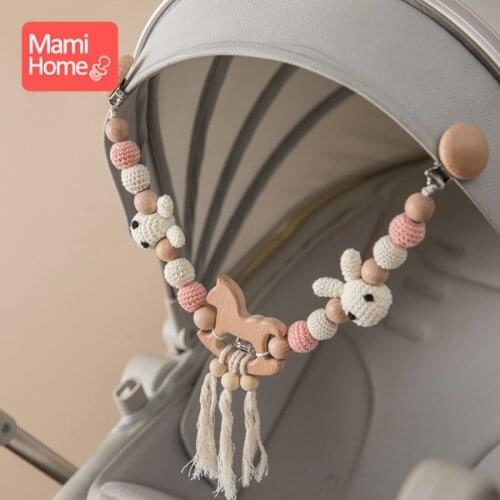 1pc Wood Teether Rattle Toys Baby Bed Hanging Rattles Elephant Teeth Pendant Wood Mobile Bed Bell Crochet Bead Newborn Gifts Toy