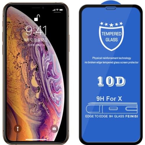 100pcs For IPhone X XS MAX XR 8 7 10D Full Cover Real Tempered Glass Screen Protector for iphone XS max