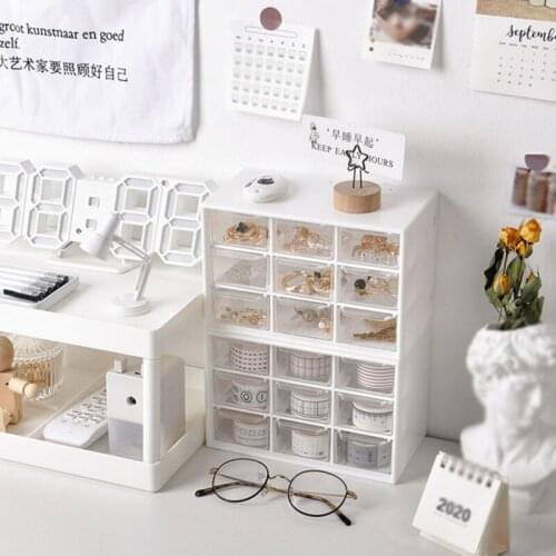2 Styles Desktop Storage Box Plastic Dust-proof Jewelry Drawer Cosmetic Earrings Pearl Beads Container Organizer 9 Grids